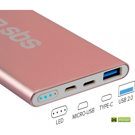 Портативная батарея (Power Bank, УМБ) SBS Aluminium Case 5000 мАч с быстрой зарядкой 