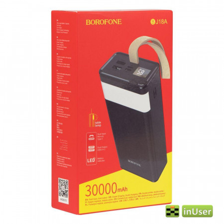 Портативная батарея (Power Bank, УМБ) Borofone BJ18A Coolmy (30000 mAh / Out: 2USB 5V/2A / In: Type-C, micro-USB 5V/2A) с LED дисплеем и функцией настольной лампы