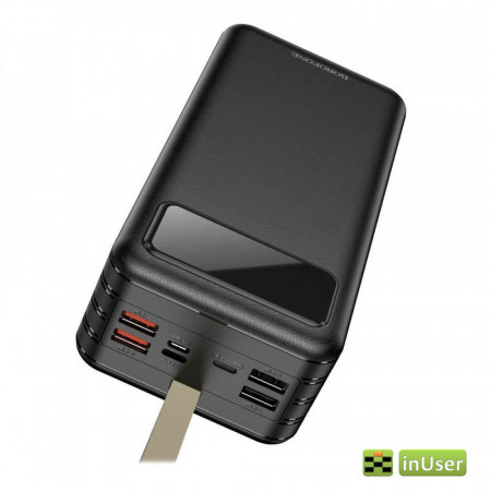 Портативная батарея (Power Bank, УМБ) Borofone DBT09 (60000mAh / Out: 4xUSB-A 18W QC3.0 / In: Lightning, micro-USB, Type-C PD18W 5V/3A ) с LED Дисплеем и фонариком, Чёрный