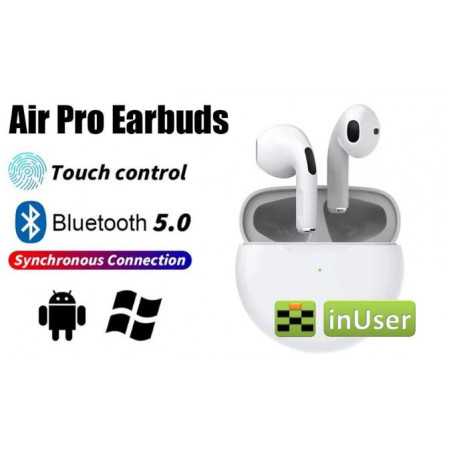 Беспроводные наушники Bluetooth Airpods TWS Pro 6 с микрофоном, Bluetooth 5.0 белые