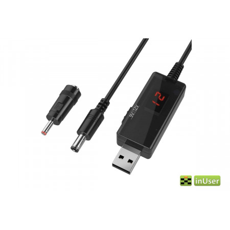 Кабель питания повышающий USB 5V - DC to 9V/12V с переключателем и дисплеем, для подключения Wi-Fi роутера и др. от повербанка