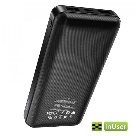 Портативная батарея (Power Bank, УМБ) Hoco J72A Easy travel (20000 mAh / Out: 2USB 5V/2A / In: Type-C, micro-USB 5V/2A ) с LED индикатором, Чёрный