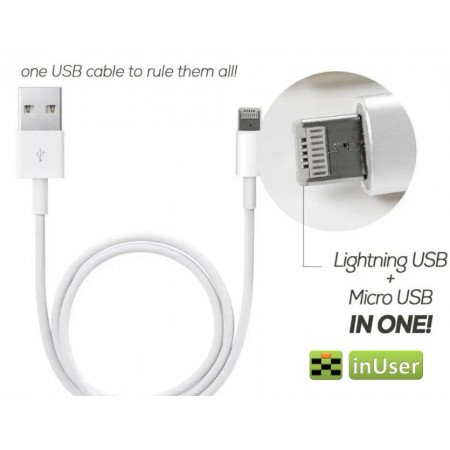 Кабель 2 в 1 lightning Usb + micro Usb 