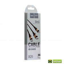 Кабель USB Hoco X26 Xpress (3 в 1) Lightning / Micro USB / Type-C Чёрный-золотой