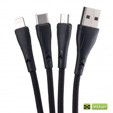 Мульти Кабель Micro USB / Lightning / USB Type-C 5V / 2.4A 0.2m 