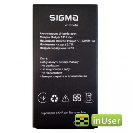Акумулятор для Sigma mobile X-style 351 Lider (3400mAh 3.7V) Original 