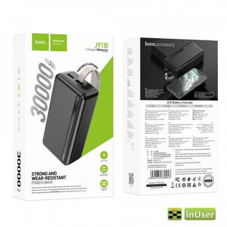 Портативная батарея (Power Bank, УМБ) Hoco J91B (30000 mAh / 2USB 5V,2A / In: Type-C, micro-USB) LED indicator