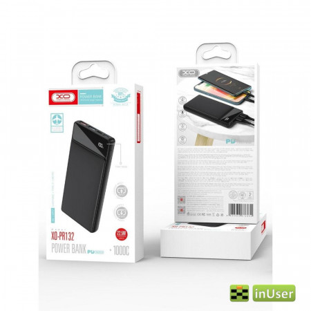 Портативная батарея (Power Bank, УМБ) XO PR132 с быстрой зарядкой (10000mAh / Out: 2xUSB-A 22.5W  QC3.0,Type-C PD 20W / In: Lightning, micro-USB, Type-C 18W ) с LED Дисплеем, Чёрный