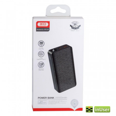 Портативная батарея (Power Bank, УМБ) XO PR144 (20000mAh / Out: USB-A 22.5W QC3.0,Type-C PD 20W / In: Lightning, Type-C 18W ) с LED Дисплеем