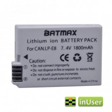 Акумулятор Canon LP-E8 Batmax для Canon EOS600D / Canon 650D / Canon X6 / Canon X5 / Canon 550D / Canon 700D SLR 1800 mAh 