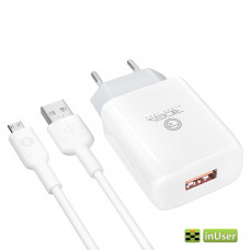 Сетевое Зарядное Устройство Ridea RW-11111 Element 2.1 A + Кабель Micro, White