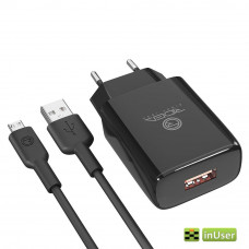 Сетевое Зарядное Устройство Ridea RW-11111 Element 2.1 A + Кабель Micro, Black
