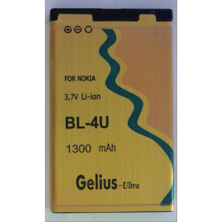 Акумулятор Gelius BL-4U для Nokia 3120 Classic, 500, 5250, 5330, 5330, 5530, 5730, 600, 6212 Classic, 6216 Classic, 6600 Slide, 8800 Arte, Asha 206/210/300/301/305/306/308/309/311, C5-03, C5-05, C5-06, C6-03, E66, E75 (1300 mAh)