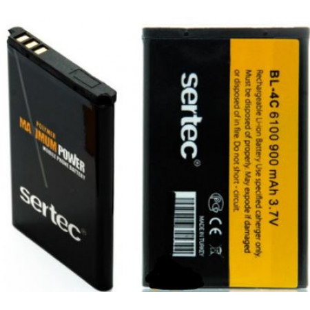 Акумулятор Sertec BL-4C для Nokia 1006, 1202, 1203, 1280, 1661, 1662, 2220, 2228, 2650, 2652, 2690, 3108, 3128, 3500, 5100, 6100, 6101, 6102, 6103, 6125, 6131, 6133, 6136, 6170, 6260, 6300, 6301, 7200, 7205, 7270, 8208, C1-01, C1-02, C2-05, X2-00 (900 mAh