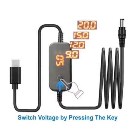 Перехідник кабель з Type-C на DC 5,5*2,5 PD 5V 9V 12V 15V 20V 60W 3А для живлення ноутбука, роутера і т.д